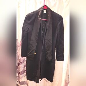 Very nice vintage black long coat gold detail buttons attached scarf